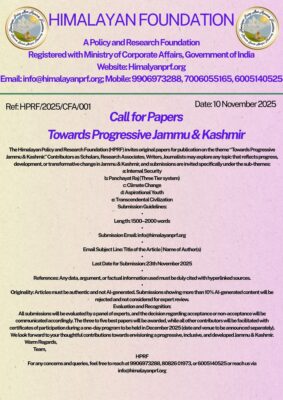 Call for Papers Towards Progressive Jammu & Kashmir