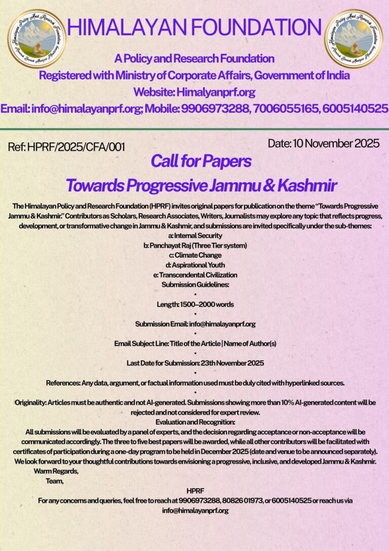 Call for Papers Towards Progressive Jammu & Kashmir